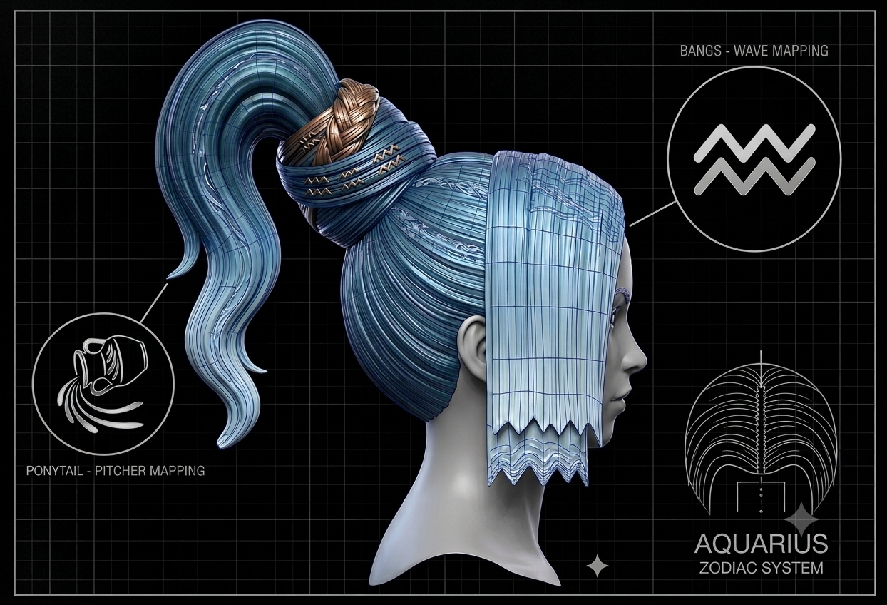 Final sculpt with Aquarius ponytail and bangs mapping